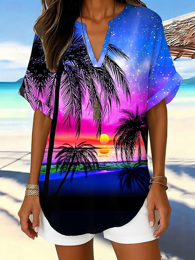 Women's Boho Shirt Floral Graphic Leaf Elegant Bohemia Daily Short Sleeve Regular Tops Daily Holiday Yellow Pink Blue Summer Spring4