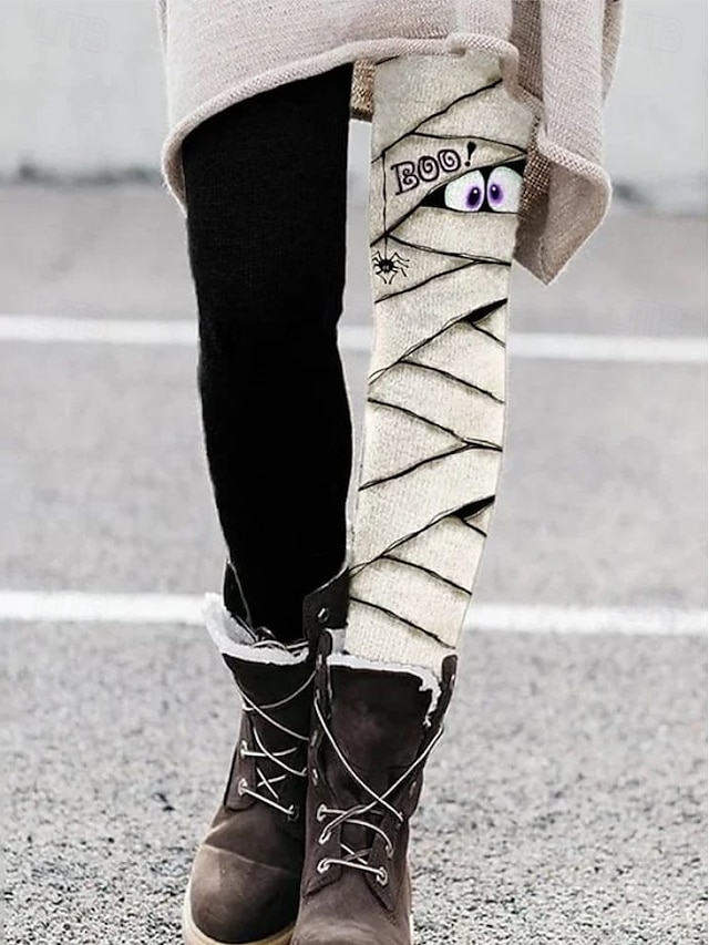  Femmes Leggings Vacances ancien Mode Longueur complète Taille hautePantsHalloween Graphique Halloween Impression Doux Respirant Élastique Formel Extérieur Vacances Vert Noir Frêne Noir et gris fonc