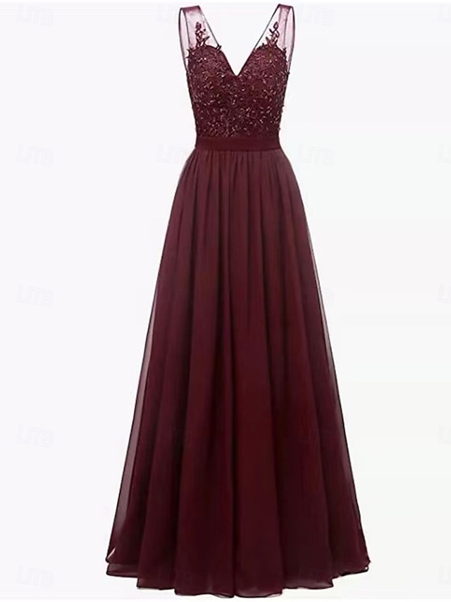 A-Linie Mutter der Braut Kleid Elegant Einfach V-Ausschnitt Bodenlang Ärmellos mit Falten