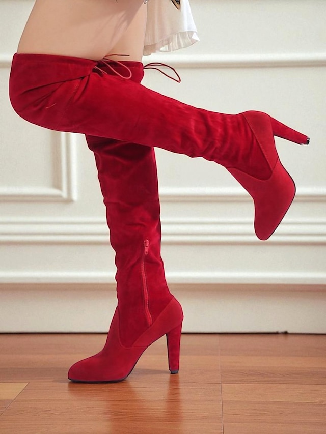  bottes cuissardes en daim gris pour femme à talons hauts - bottines cuissardes chics et élégantes pour les sorties à la mode et les tenues de soirée