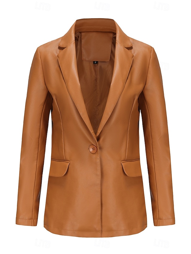  Dames Jas van imitatieleer Comfortabel Knop Modieus Modern Effen Werk Dagelijks Normaal Strijkijzer Normale pasvorm Lange mouw bovenkleding Zwart Rood Kameel Lente Herfst