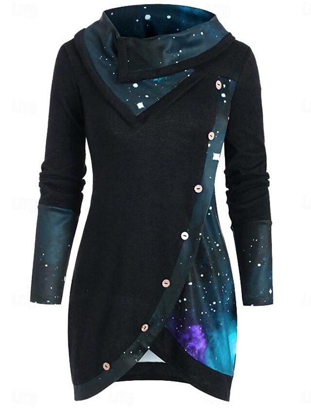  Femmes Chemisier A Ombre Élégant Occasionnel manche longue Col Bénitier Hauts Longs Quotidien Boutons Imprimé Noir Violet Vert Printemps Automne Hiver
