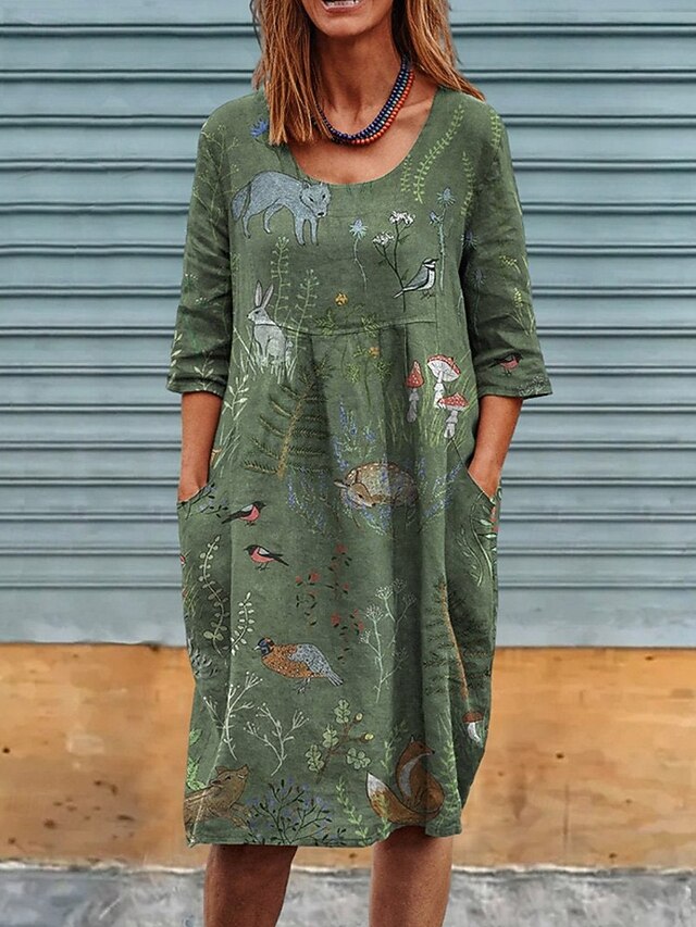 Women's Midi Dress Casual Dress Summer Dress Fashion Modern Daily Beach Weekend Regular Fit Animal Flower Half Sleeve Crew Neck Green Spring Fall4