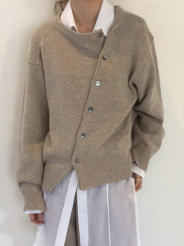  Damskie Sweter Sweter rozpinany Moda Moda miejska Codzienny Jednokolorowe Prążkowany Otwarty przód Dzianiny Asymetryczne obszycie Długi rękaw Zwykłe topy Robić na drutach Święto Wyjściowe Weekend