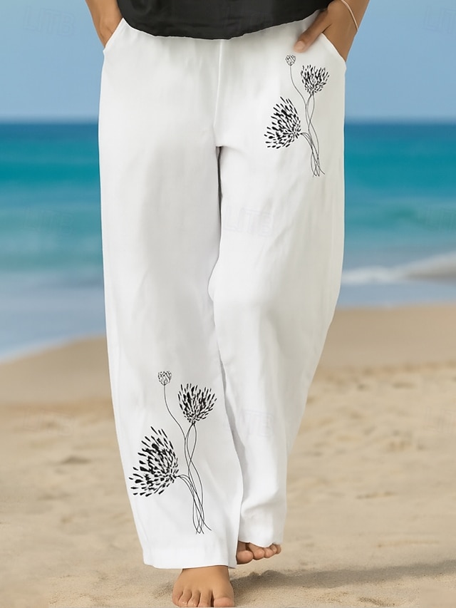  Femmes Culottes Jambe Large Vacances ancien Style Ethnique Longueur complète Taille haute Fleuri Graphique Séchage Rapide Respirabilité Doux Non Elastique Formel Extérieur Vacances Noir Blanche Rose