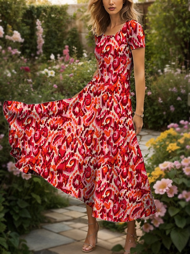  Pentru femei Rochie Maxi Rochie casual Rochie A line Rochie de vară Elegant Vacanță Casual Fit regulat Grafic Abstract Manșon scurt Pătrat Galben Roșu-aprins Albastru piscină Mov Vară Primăvară