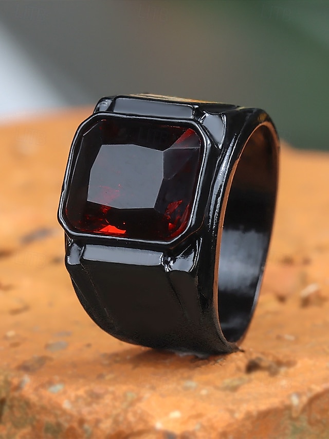  Inel bărbătesc negru din aliaj cu piatră prețioasă pătrată neagră – inel elegant și elegant pentru ținute casual și de seară