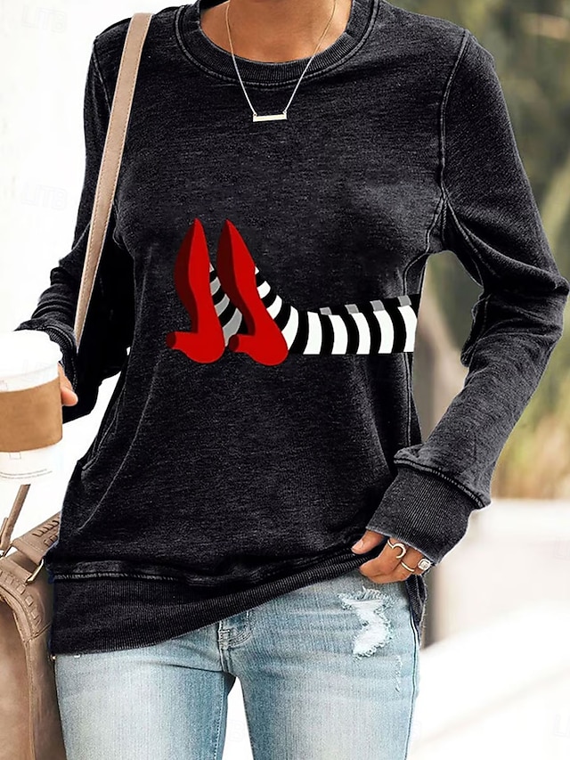 Naisten Pullover-huppari Kuvitettu Halloween Vapaa-aika Pitkähihainen Tiukka pyöreä kaula-aukko Pyöreä kaula-aukko Tavalliset topit Katu Kausaliteetti Pyhäpäivä Painettu Musta Rubiini Sininen Apila