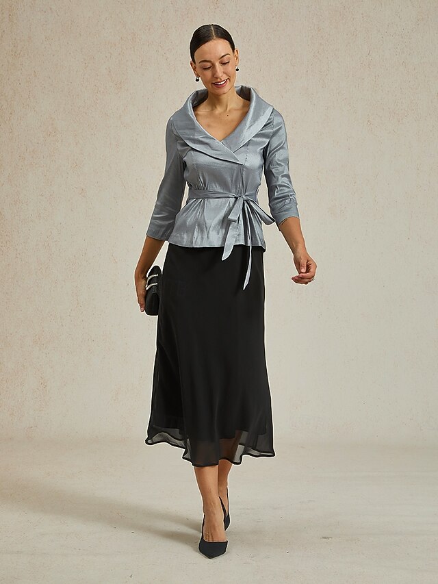  Dames Ruimvallend Elegant Midi Hoge taille Rokken Inelastisch Zwart Zomer Chiffon