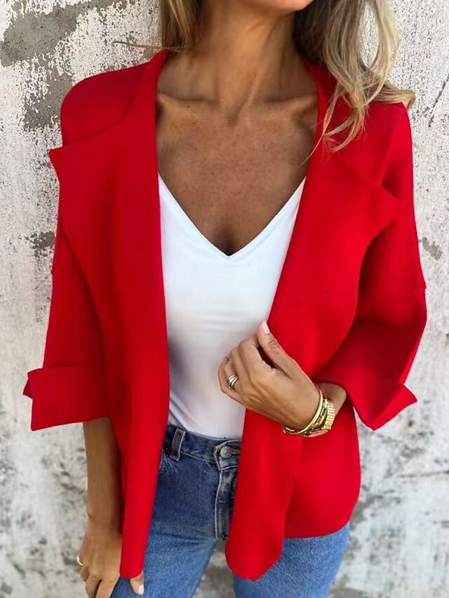 Women's Casual Jacket Comfortable Breathable Oversized Fashion Daily Plain Outdoor Casual Daily Open Front Regular Lapel Regular Fit Long Sleeve Outerwear Red Purple Green Spring Fall4