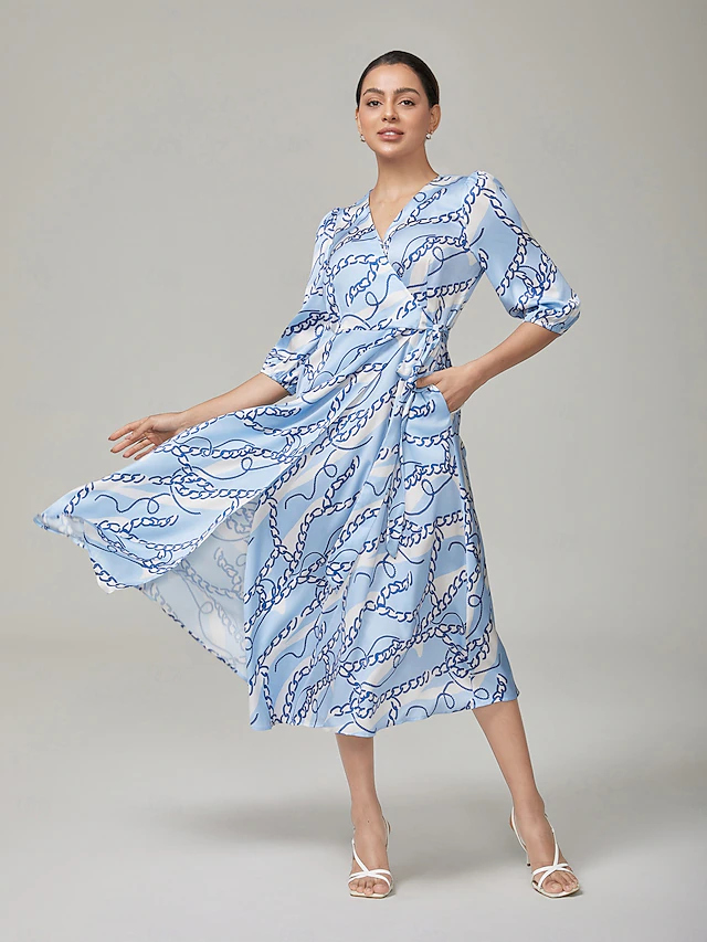 Chain Block Pattern Cross Tie Long Dress 2026 - $14.99