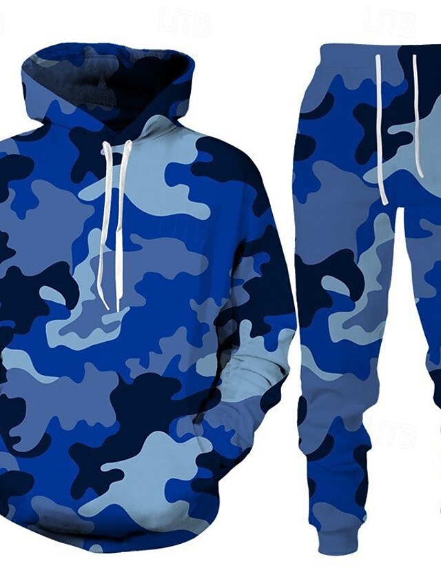 Men's 2025 Fall Winter 2-Piece Tracksuit Set – Hoodie & Printed Sweatpants