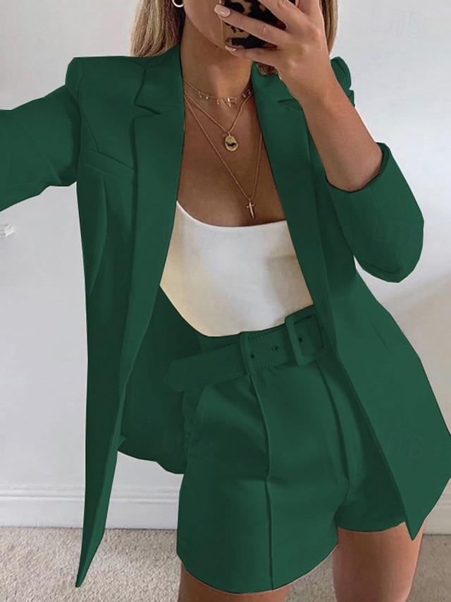  Damen Blazer Bequem Atmungsaktiv Schmale Passform Mode Modern Einfach Arbeit Täglich Regulär Umlegekragen Normale Passform Langarm Oberbekleidung Gelb Blau Dunkelgrün Frühling Herbst
