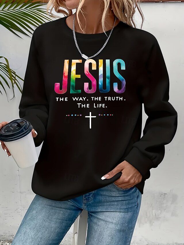 Women's Pullover Sweatshirt Graphic Letter Fashion Casual Long Sleeve Crew Neck Regular Tops Street Dailywear Casual Print Black Fall Winter4