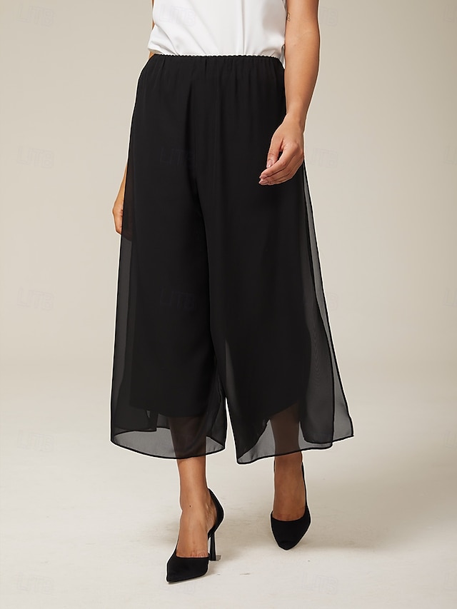  Dame Frekk Ferie Klassisk Kalv lengde Medium Midje Elastisk midje Elegant Mote Elastisk Formell Kontor Hverdag Svart Sommer Vår Høst