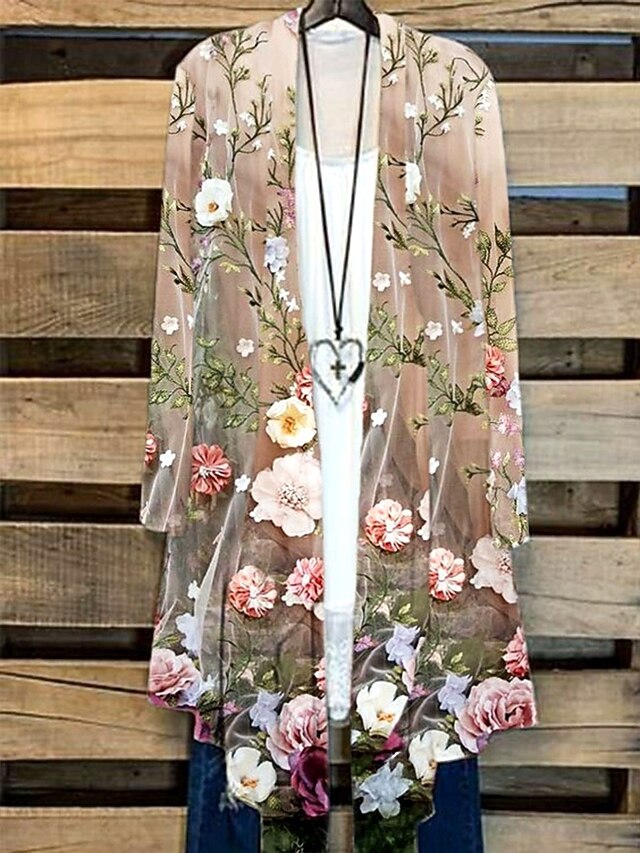 Women's Shirt Ombre Floral Graphic Elegant Stylish Basic Long Sleeve V Neck Regular Tops Daily Light Brown Light Purple Khaki Summer Spring4