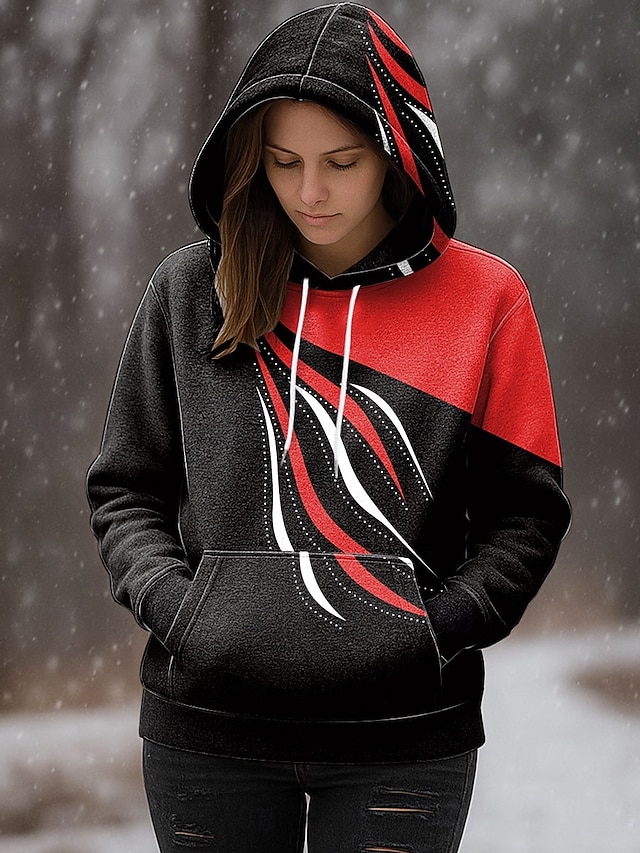  Damen Kapuzenpullover Grafik Geometrisch Abstrakt Lässig Langarm Mit Kapuze Normale Oberteile Party-Abendmode Straße Alltagskleidung Rote Blau Purpur Orange Grün Frühling Herbst Winter