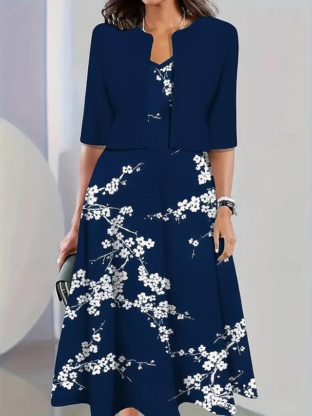  Pentru femei Set de rochii Rochie A line Casual Rochii Semi Formale Floral Grafic Imprimeu Rochii Midi Manșon Jumate Stil Nautic Vacanță Dată Galben Albastru piscină Bej Vară Primăvară Fit regulat