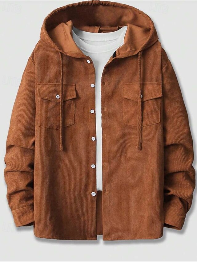Men's Lightweight Jacket Cargo Jacket Casual Jacket Vacation Daily Warm Pocket Spring Fall Plain Fashion Classic Hooded Regular Brown Green Jacket4