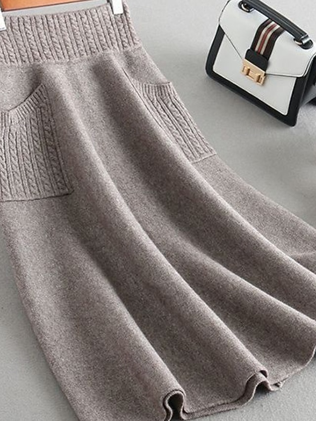  Femmes Jupe Occasionnel Maxi Taille Basse Jupes Uni Avec Poches Micro-Élastique Vacances Sortir Chameau Noir Automne Polyester