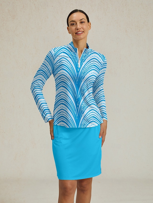 Női POLO trikó Kék Hosszú ujj Felsők Női golffelszerelések ruhák ruhák, ruházat