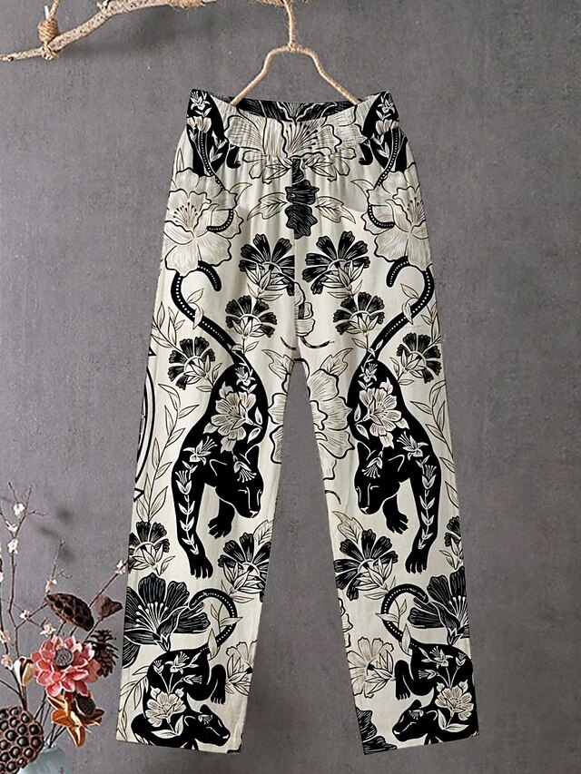 Women's Chinos Pants Trousers Streetwear Casual Full Length High Waist Floral Elastic Waist Print Breathability Comfortable Stretchy Vacation Street Daily Wear Apricot Summer Spring Fall Regular Fit4