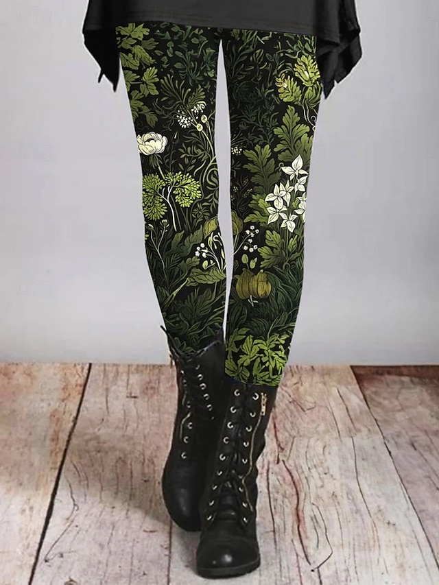  Mulheres Calças Leggings Leggings aconchegantes Roupa de rua Casual Comprimento total Cintura Alta Floral Cintura elástica Imprimir Respirabilidade Confortável Com Stretch Férias Rua Roupa Diária