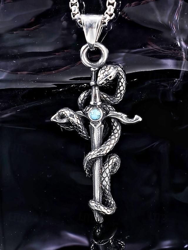  Collana con ciondolo a forma di spada e serpente in acciaio al titanio per Halloween da uomo – gioielli con catena a croce in stile punk gotico per feste in maschera, cosplay e moda quotidiana