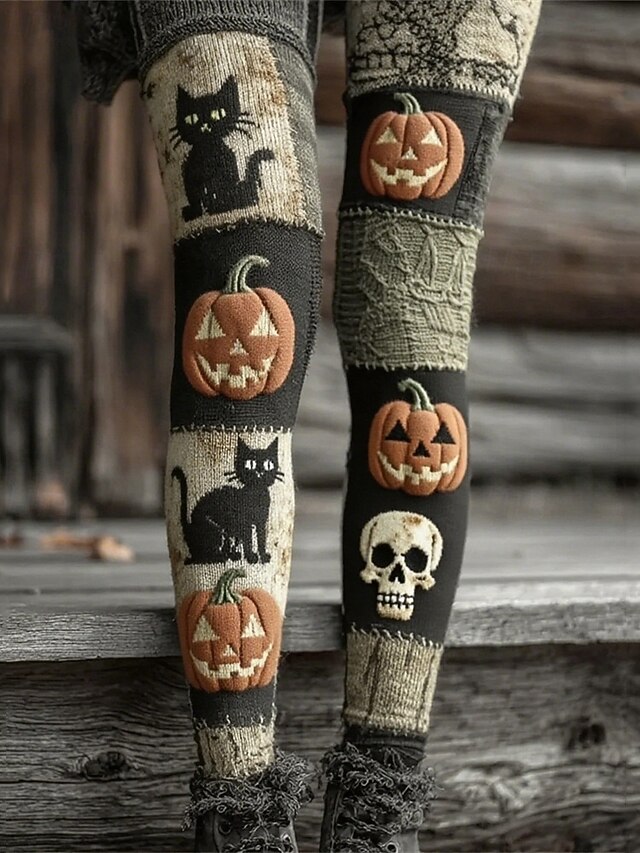 Women's Pants Trousers Leggings Cozy Leggings Streetwear Casual Full Length High WaistPantsHalloween Pumpkin Elastic Waist Print Breathability Comfortable Stretchy Vacation Street Daily Wear Orange4