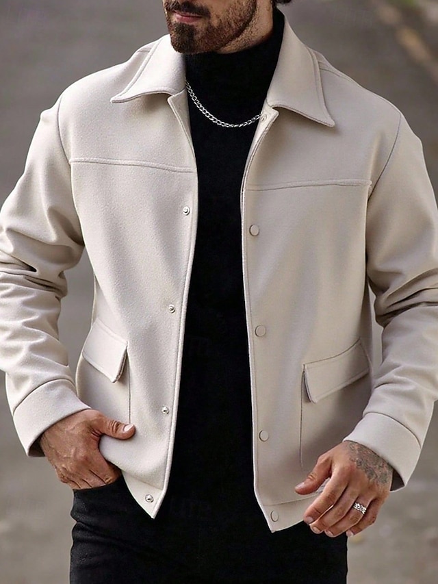  Herren Leichte Jacke Freizeitjacke Urlaub Täglich Atmungsaktiv Tasche Herbst Winter Einfach Mode Klassisch Revers Regulär Aprikose Schwarz Jacken