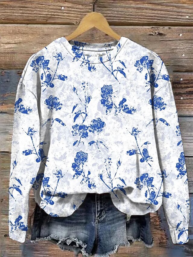 Women's Pullover Sweatshirt Floral Graphic Fashion Casual Long Sleeve Crew Neck Round Neck Regular Tops Street Dailywear Casual Print White Yellow Gray Fall Winter4