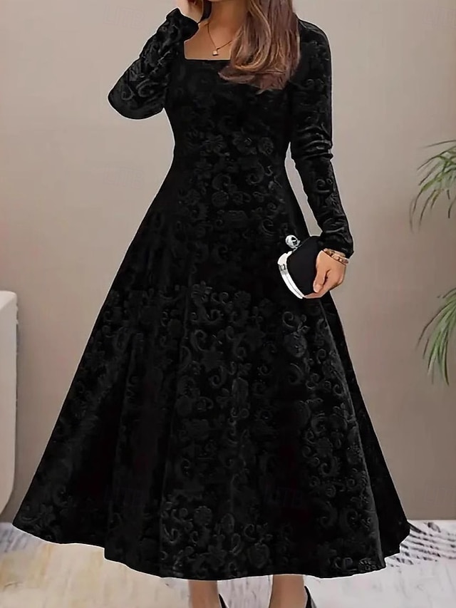  Jul Kvinders Velour Maxi Kjole Skørtekjole A-linje Kjole Fit Og Flare Kjole Fest Fødselsdagsformel Fest Bryllupsgæst Fødselsdag Ensfarvet Langærmet Firkantet Vinsgrøn Forår Efterår Vinter Efterår