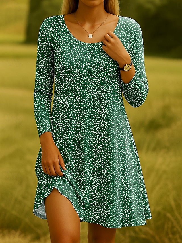  Rochie Mini pentru Femei cu Gât Rotund Mâneci Lungi Rochie Casual Rochie Tip T-Shirt Rochie Tip Tee Rochie A-Line Rochie Casual Ajustare Regulată Grafic Floral Roșu Albastru Verde Khaki Primăvară