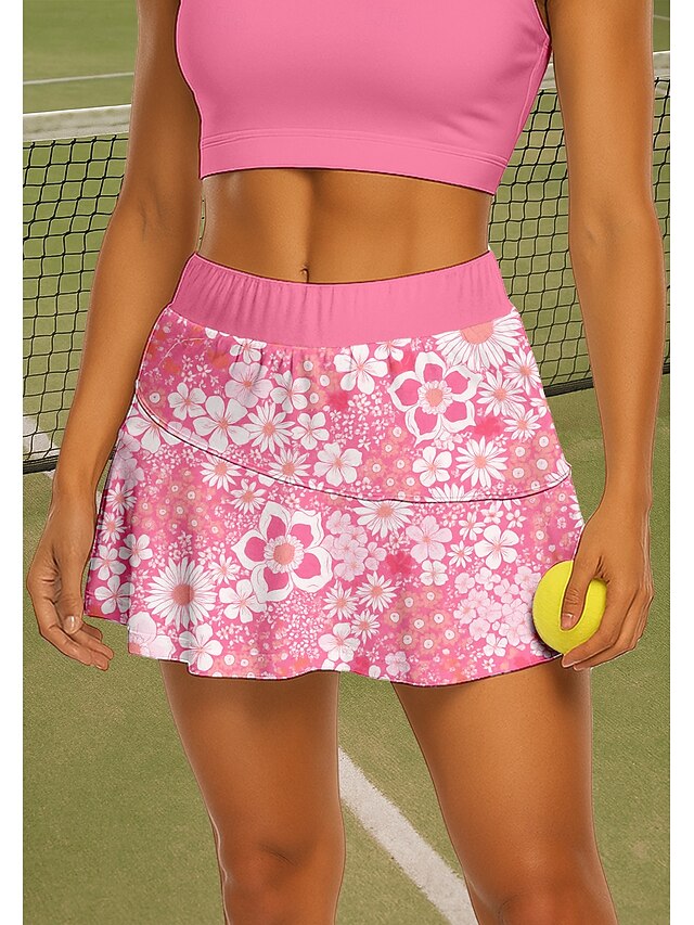 Women's Floral Tennis Skirts Patchwork Pocket 2 in 1 UPF50+ UV Resistant With Pockets Volleyball Tennis Badminton Shorts Skirt Pink Tennis Clothing4