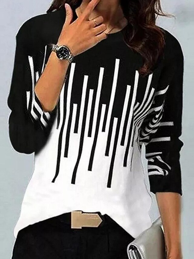 Women's T Shirt Graphic Geometric Vintage Stylish Casual Long Sleeve Crew Neck Regular Tops Daily Print White Yellow Blue Summer Spring Fall4