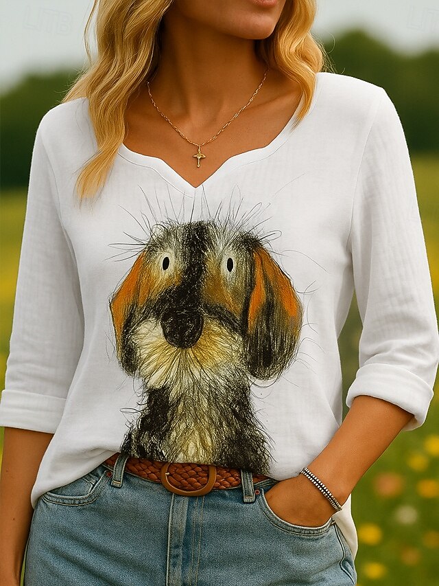 Women's 100% Cotton Shirts Graphic Animal Vintage Tropical Stylish 3/4 Length Sleeve Asymmetrical Regular Tops Daily Holiday White Brown Khaki Summer Spring4