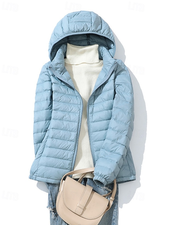  Damen Daunenjacke Warm Bequem Reißverschluss Tasche Mode Einfach Ausgehen Wochenende Reisverschluss Regulär Mit Kapuze Normale Passform Langarm Oberbekleidung Gelb Rosa Rote Herbst Winter