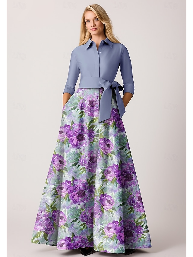  Rochie de mireasă elegantă, violet-albastru, în linie A, cu decolteu tip bateau, lungime la podea, dungă subțire, mânecă lungă și blocuri de culoare, 2025