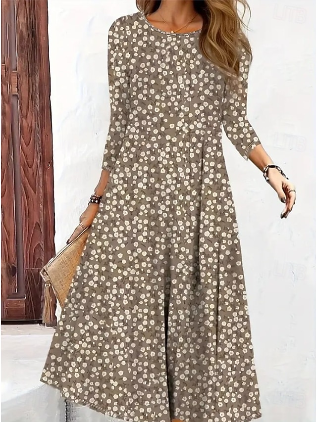  Femmes Robe maxi Robe ajustée et évasée Vacances Occasionnel Boho Soirée Quotidien Sortir Coupe régulière Fleuri Graphique À pois manche longue Col ras du cou Noir Marron clair Bleu Violet Automne