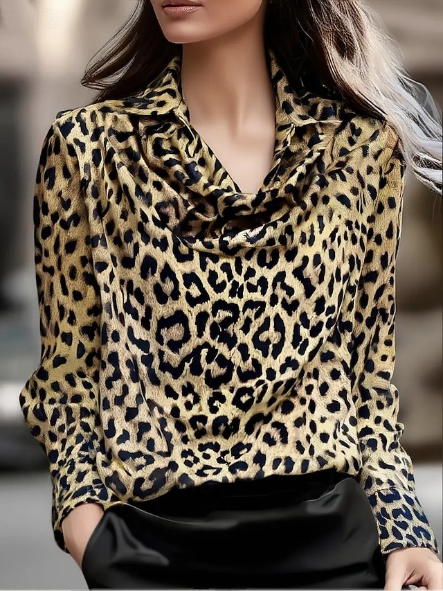 Dámské Oblečené topy Večerní topy Leopard Elegantní Večírek dámy Dlouhý rukáv Košilový límec Běžné topy Práce Párty večerní šaty Večerní oslava Tisk Levhart Jaro Podzim Zima Jaro. Podzim. Zima. Léto