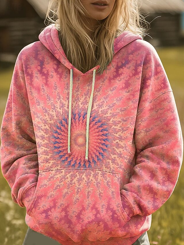Women's Pullover Hoodie Sweatshirt Graphic Rainbow Casual Boho Long Sleeve Hooded Regular Tops Street Dailywear Print Front Pocket Pink Orange Green Fall Winter4