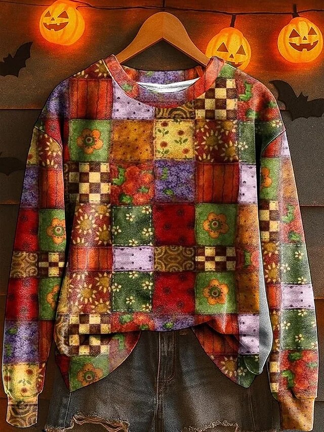 Women's Pullover Sweatshirt Graphic Pumpkin Abstract Fashion Casual Long Sleeve Crew Neck Regular Tops Street Dailywear Casual Print Yellow Orange Fall Winter3