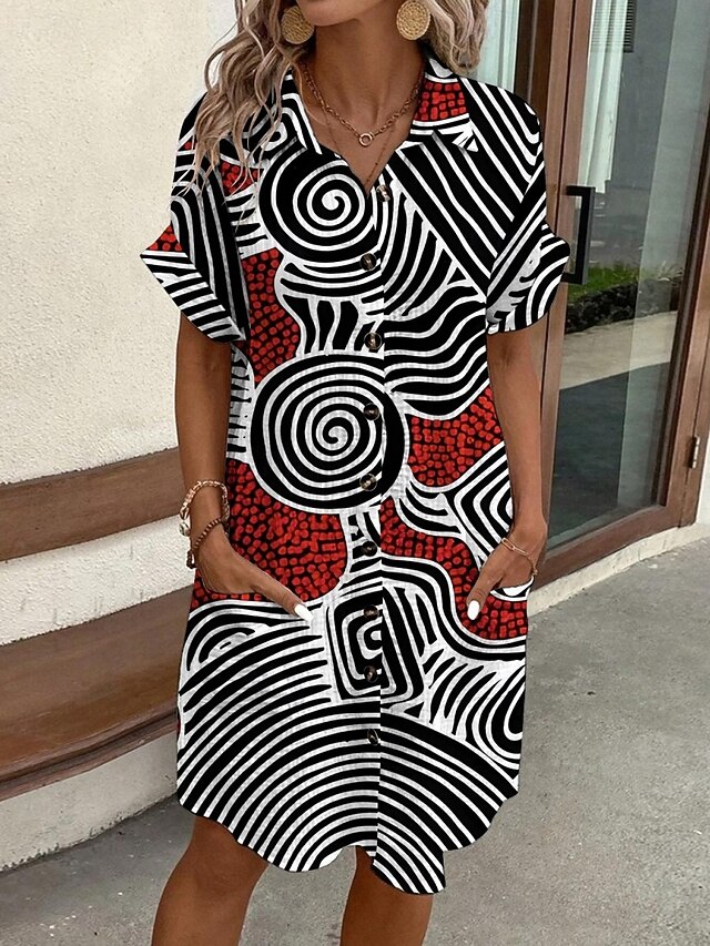 Women's Mini Dress Shirt Dress Casual Dress Print Dress Fashion Modern Daily Beach Weekend Regular Fit Geometric Short Sleeve Shirt Collar Black Summer Spring Fall Autumn4
