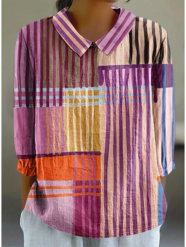 Women's Blouse Long Sleeve Peter Pan Collar Casual Boho Graphic Geometric Bohemia Vintage Tropical Collar Regular Tops Daily Buttons Print Pink Summer Spring Fall4