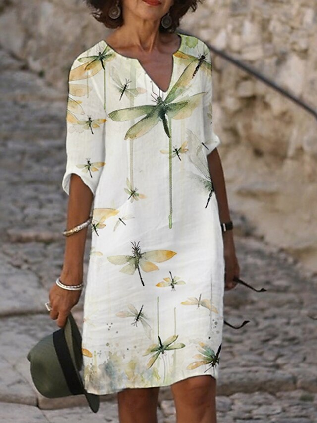 Women's Midi Dress Casual Dress Print Dress Fashion Modern Daily Beach Weekend Regular Fit Graphic 3/4 Length Sleeve Crew Neck Green Gray Summer Spring Fall Autumn4