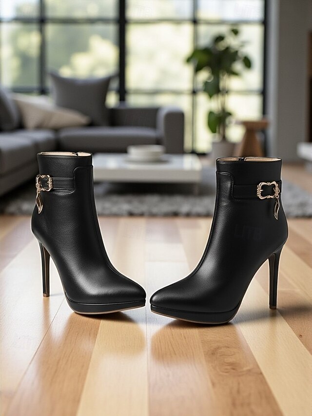  Botas femininas de salto alto com fivela decorativa - elegantes botas de salto agulha com bico fino para uso casual de negócios e moda urbana
