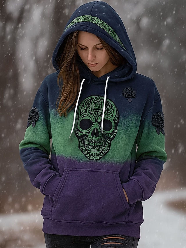  Per donna Felpa con cappuccio Grafico Teschio Casual Manica Lunga Con Cappuccio Top Regolari Abbigliamento da sera Streetwear Abbigliamento Quotidiano Blu Viola Marrone Verde Grigio Primavera Autunno