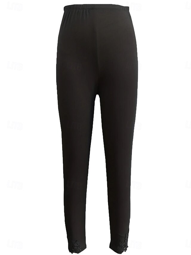  Mulheres chinês Leggings Moda Roupa de rua Básico Comprimento total Cintura Alta Tecido Renda Confortável Macio Com Stretch Ao ar livre Férias Rua Preto Branco Verão Primavera Fino