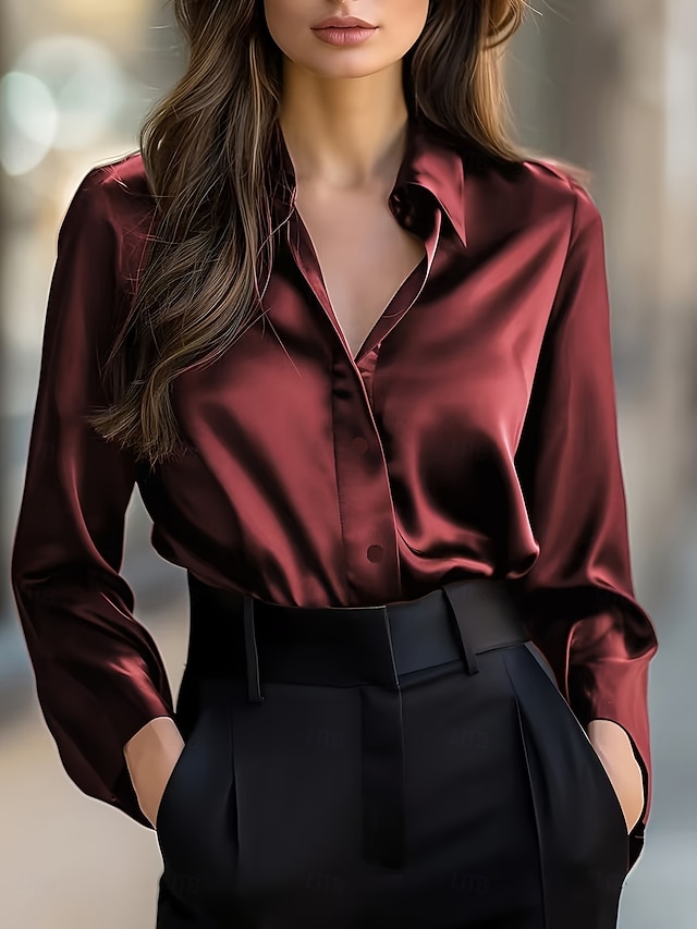  Dámské Pracovní košile Pevná barva Elegantní stylové Základní Dlouhý rukáv Košilový límec Běžné topy Práce Párty večerní šaty Rande noční oblečení Černá Rubínově červená Námořnická modř Fialová Hnědá