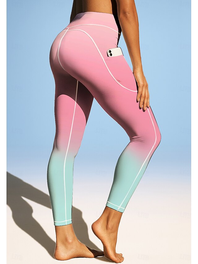Women's pilates leggings fitness pants Gym Leggings Pockets Stamp Duty Side Pockets Pilates Gym Gym Workout Pants Tights Leggings Graphic Color Gradient Abstract Pink Sports Activewear High Elasticity4
